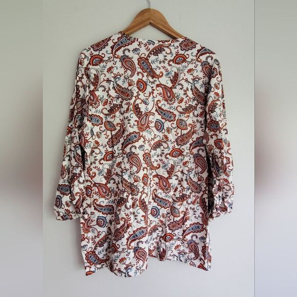 Lands' End Paisley Print Quarter Button Down Women's Top Size XL /18 - Picture 9 of 10
